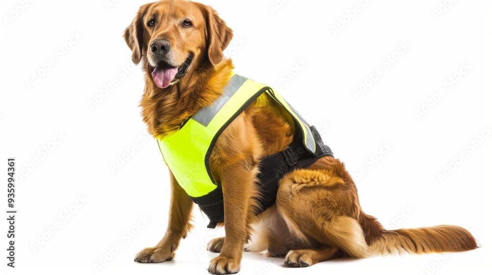 Obraz premium Golden Retriever Dog Wearing Safety Vest