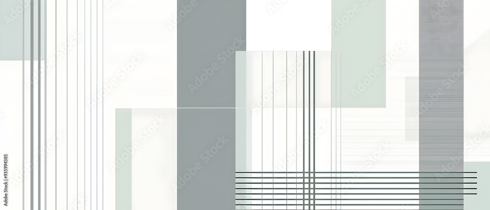 Obraz premium A flat vector illustration of a background design with simple stripes and grids, using a mix of gray, white, and soft pastel blue. The stripes are clean and geometric, alternating between gray white
