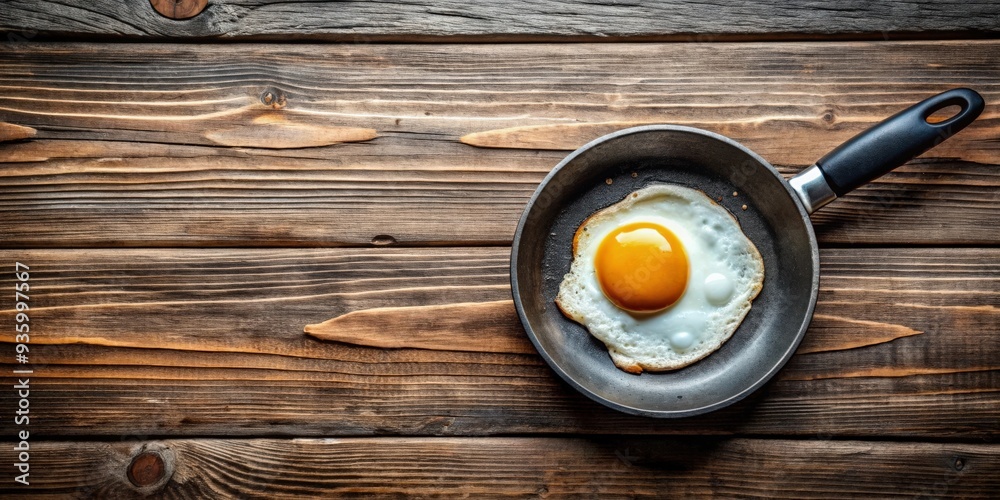 Fried egg in a frying pan on an old wooden table, breakfast, food, cooking, sunny side up, skillet, kitchen, rustic, homemade Fried egg in a frying pan on an old wooden table, breakfast, food, cooking, sunny side up, skillet, kitchen, rustic, homemade
