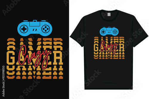 Crazy gamer gaming graphics tshirt design photo