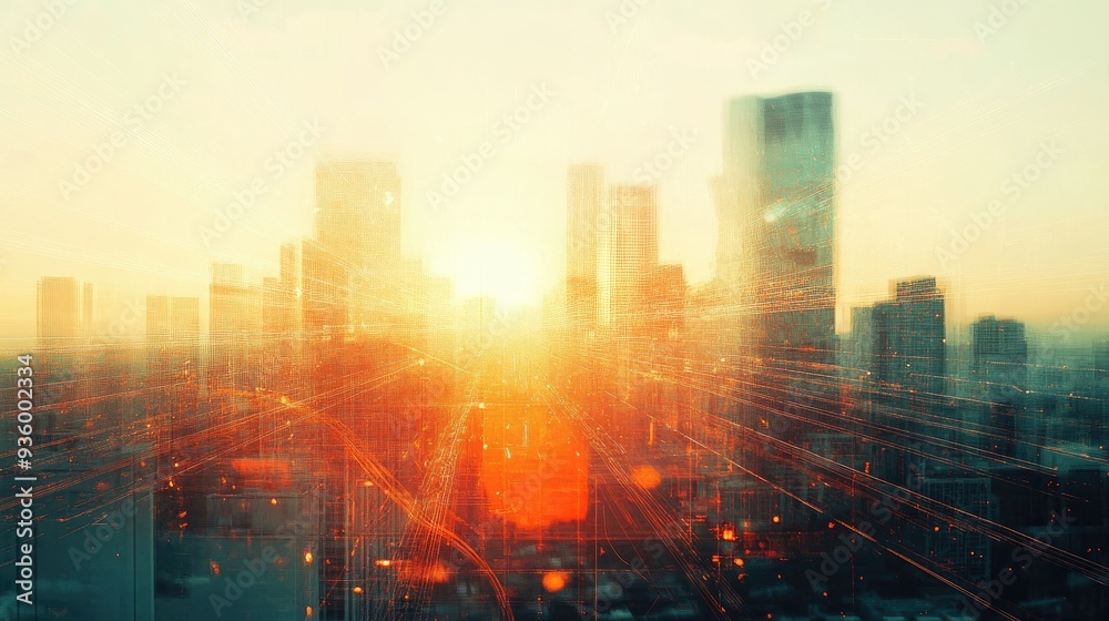 Double exposure of modern cityscape and electric circuit. Double exposure of modern cityscape and electric circuit.