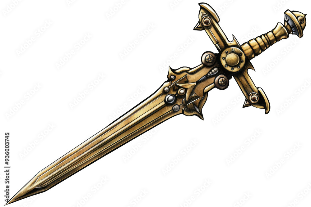 A beautifully crafted golden sword with intricate designs, perfect for fantasy themes and historical representations. A beautifully crafted golden sword with intricate designs, perfect for fantasy themes and historical representations.