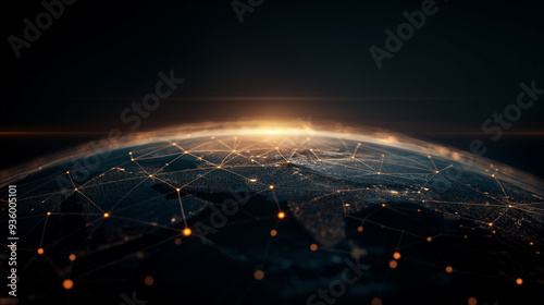 A close up of the earth with a network of lines connecting the continents
