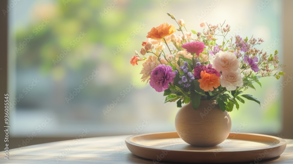 Vibrant Floral Arrangement on a Wooden Table Vibrant Floral Arrangement on a Wooden Table