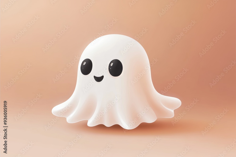 Cute cartoon ghost character with large eyes against a soft background representing Halloween themes and playful designs Cute cartoon ghost character with large eyes against a soft background representing Halloween themes and playful designs