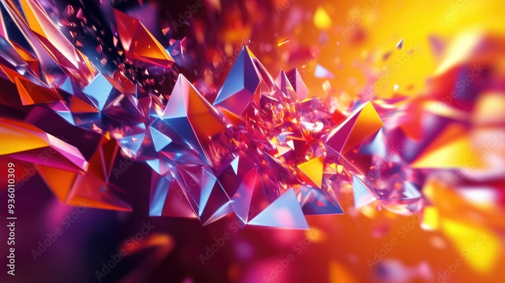 Energetic 3D design featuring vibrant polygonal shapes moving in a dynamic pattern. - Energetic 3D design featuring vibrant polygonal shapes moving in a dynamic pattern. -