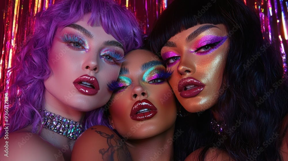 Obraz premium Friends with drag queen's make-up by pick background