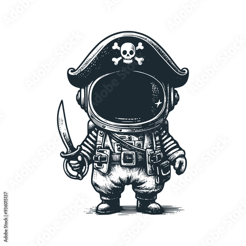 Cute astronaut . Black white vector icon and logo illustration.