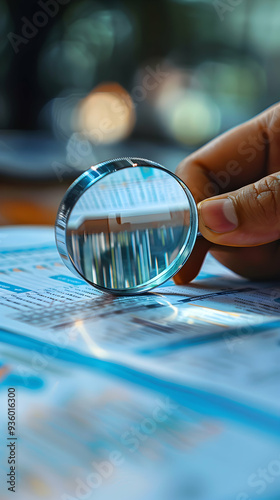 Photo Realistic Auditor with Spreadsheet and Magnifying Glass   Business Auditing and Financial Review Concept on Dreamy Background   Stock Photo