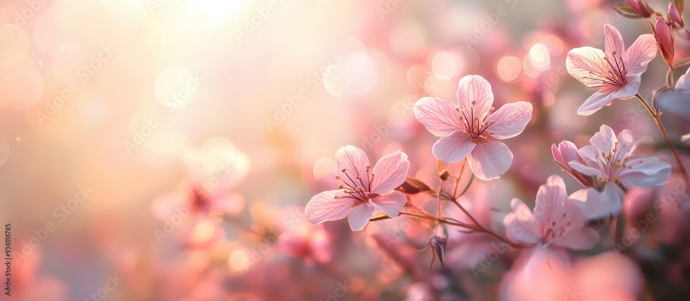 Beautiful Cherry Blossoms in Full Bloom with Soft Sunlight in the Background Beautiful Cherry Blossoms in Full Bloom with Soft Sunlight in the Background