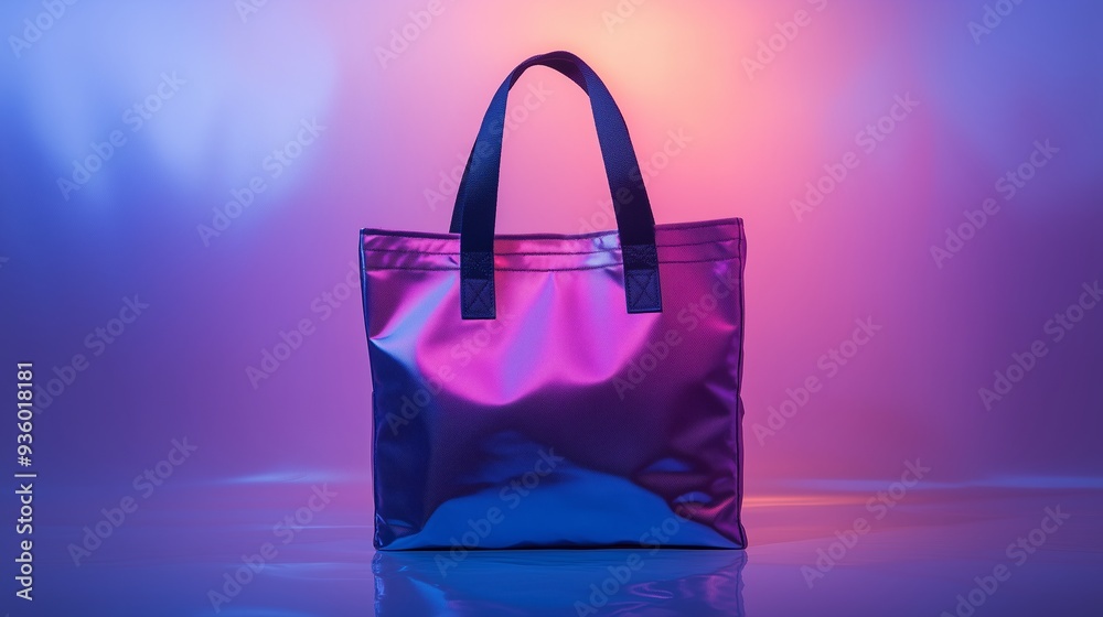 An isolated college tote bag with soft purple gradient tones. An isolated college tote bag with soft purple gradient tones.