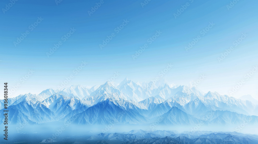 Majestic Snowy Mountain Range with Clear Blue Sky on a Sunny Day. Concept of Nature's Grandeur, Adventure, Outdoor Exploration, Scenic Beauty Majestic Snowy Mountain Range with Clear Blue Sky on a Sunny Day. Concept of Nature's Grandeur, Adventure, Outdoor Exploration, Scenic Beauty