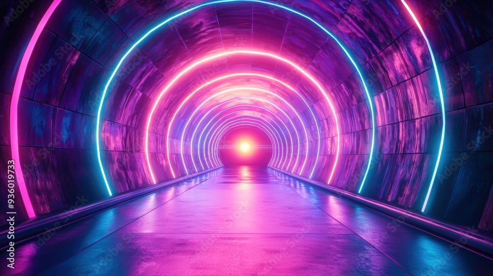 A mesmerizing tunnel illuminated by vibrant neon lights in pink and blue, creating a captivating and futuristic ambiance. A mesmerizing tunnel illuminated by vibrant neon lights in pink and blue, creating a captivating and futuristic ambiance.