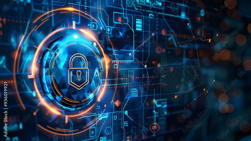 Cyber Security Lock on Digital Circuit Board Cyber Security Lock on Digital Circuit Board