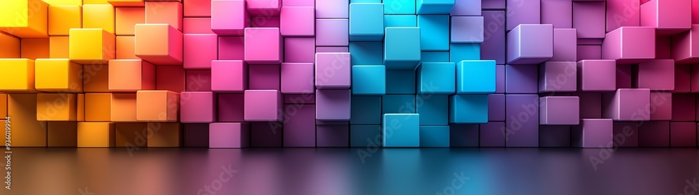 Three-dimensional cubes merging into a fluid landscape, copyspace with dynamic dimensions. Three-dimensional cubes merging into a fluid landscape, copyspace with dynamic dimensions.
