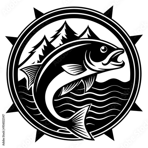 A persuasive, modern logo of a fish swimming upstream for motivational themes..