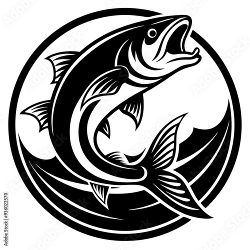 A persuasive, modern logo of a fish swimming upstream for motivational themes..