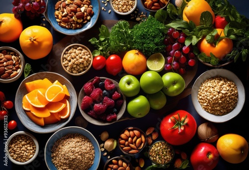 vibrant meal display showcasing colorful ingredients diverse textures aesthetic arrangement, balance, beautiful, composition, contrast, creativity, culinary