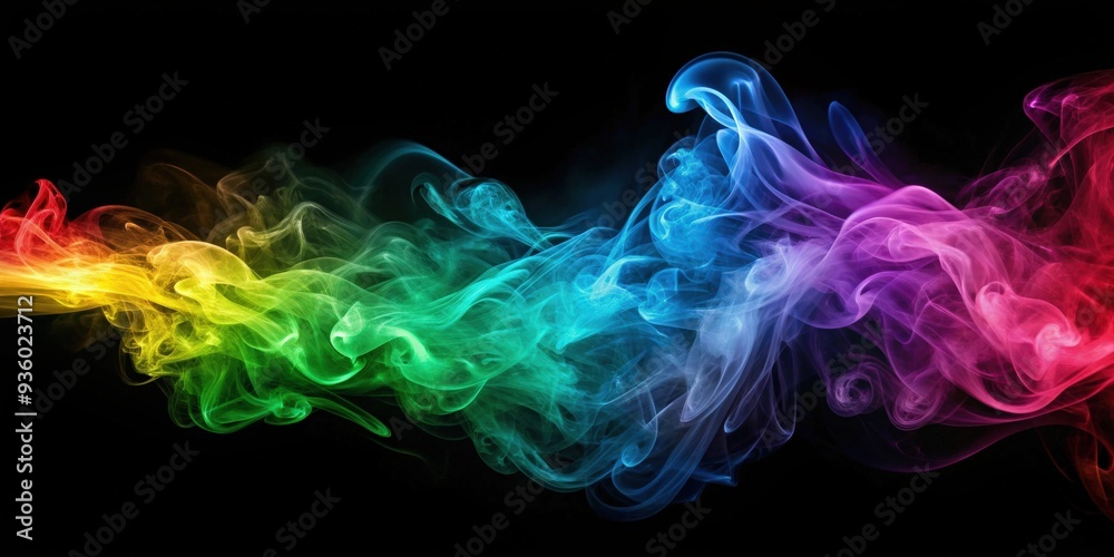 Fototapeta premium Colorful abstract smoke on black background with neon gradient waves, smoke, abstract, colorful, neon, clouds