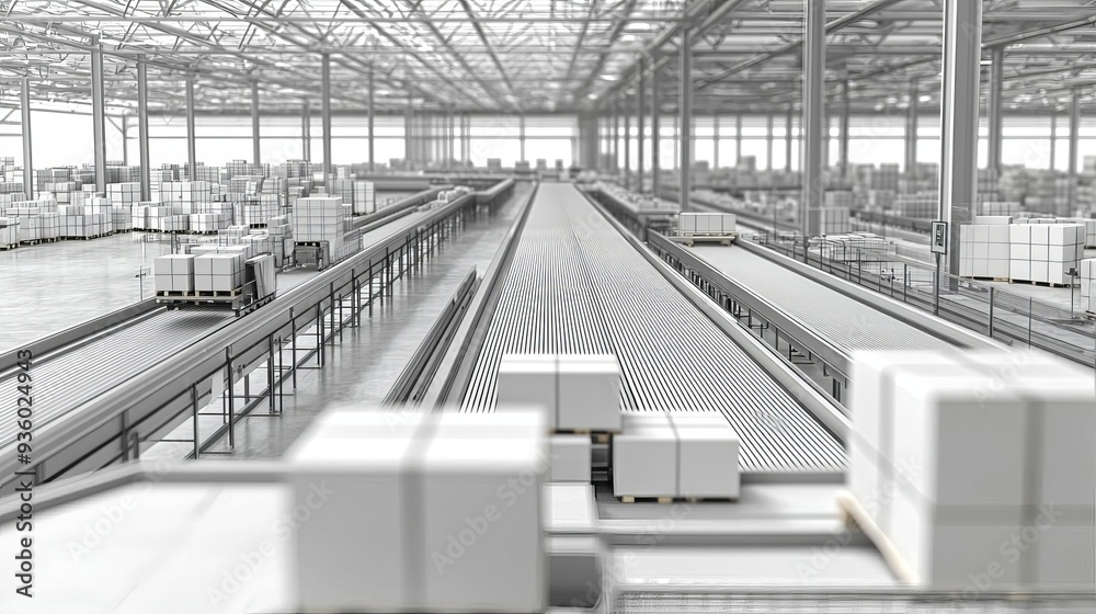 Fototapeta premium Automated sorting system in a spacious warehouse space with advanced distribution center hub capabilities