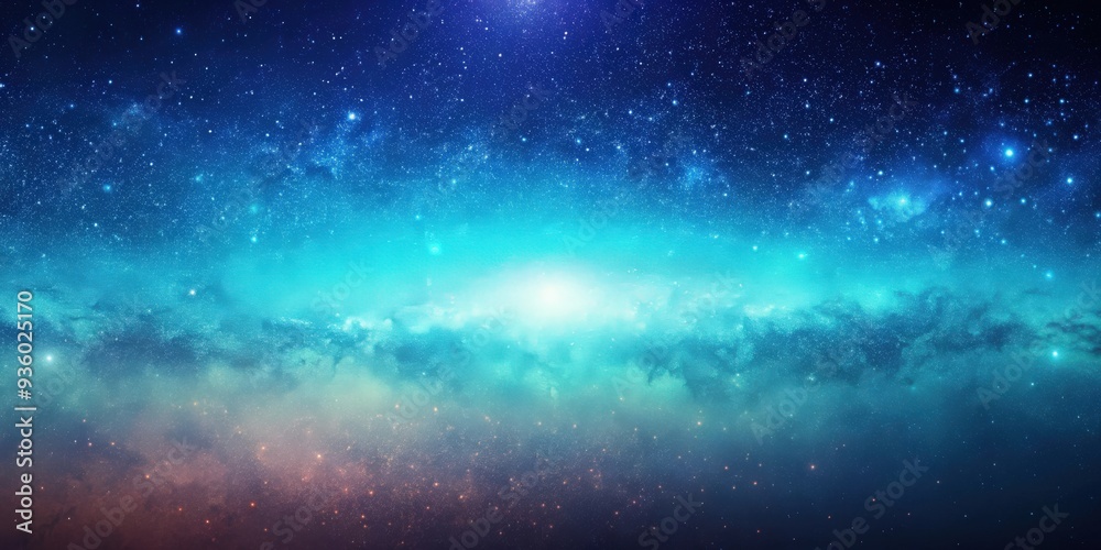 Obraz premium Grainy Galactic Horizon background with indigo to cyan gradient , grainy, galactic, horizon, background, indigo, cyan