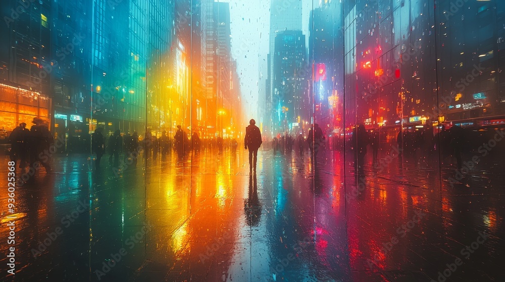 Fototapeta premium Urban Dynamics with Chromatic Colors: Dynamic colors and vibrant hues create a lively cityscape with dynamic colors.