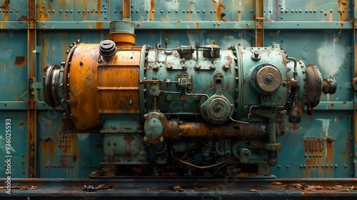 Rusty Industrial Engine: A Close-Up View