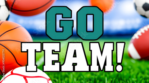 “Go Team!” text in a big, bold font on a sports-themed background. Generative AI