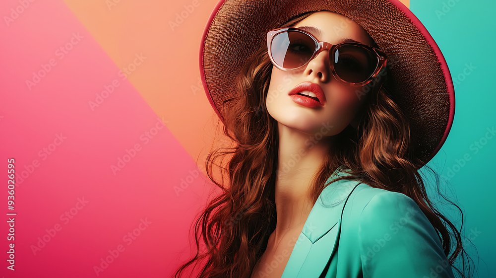 Stylish Woman in Vibrant Sunglasses and Fashionable Hat Stylish Woman in Vibrant Sunglasses and Fashionable Hat