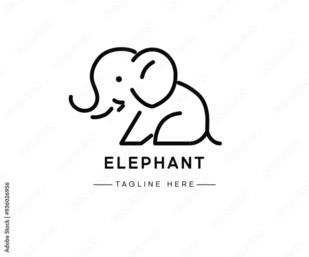 Obraz premium Simple and minimal elephant line art logo icon. Modern vector line icon isolated on white background.
