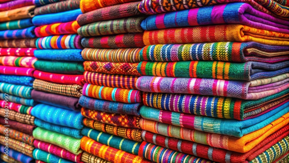 Vibrant handwoven textiles stacked in colorful display , textiles, handwoven, vibrant, colorful, display, stack, vibrant colors Vibrant handwoven textiles stacked in colorful display , textiles, handwoven, vibrant, colorful, display, stack, vibrant colors