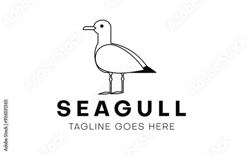 Standing Seagull  icon or logo isolated on white background. Vector illustration. photo