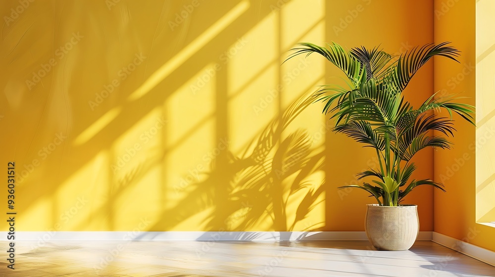 Palm tree shadows on a yellow wall background Palm tree shadows on a yellow wall background