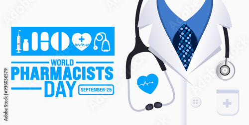 World Pharmacists day background or banner design template. Holiday concept. Template for background, banner, card, poster, placard, design template with unique shapes with standard color.