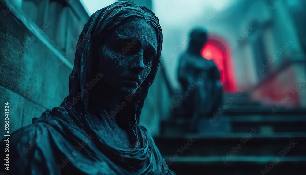 Eerie Halloween night macabre figures lurking in the shadows of a haunted mansion, captured in eerie lighting, Creepy, Cool Tones, Atmospheric Eerie Halloween night macabre figures lurking in the shadows of a haunted mansion, captured in eerie lighting, Creepy, Cool Tones, Atmospheric