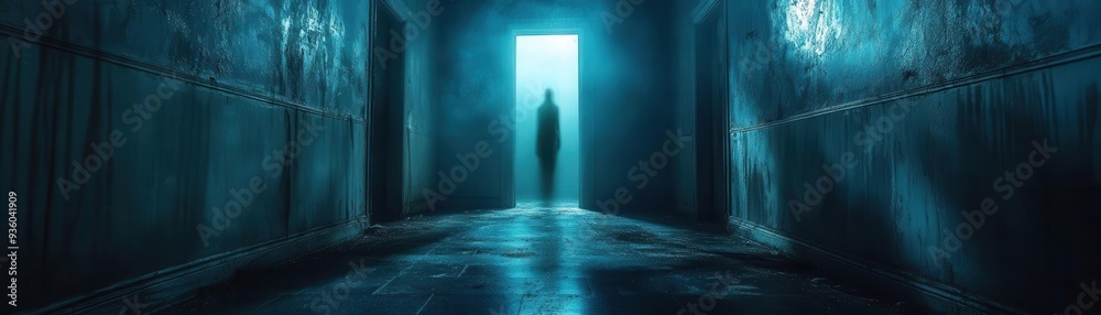 Eerie Halloween night shadows creeping along the walls of a haunted house, adding to the spooky atmosphere, Creepy, Cool Tones, Atmospheric Eerie Halloween night shadows creeping along the walls of a haunted house, adding to the spooky atmosphere, Creepy, Cool Tones, Atmospheric