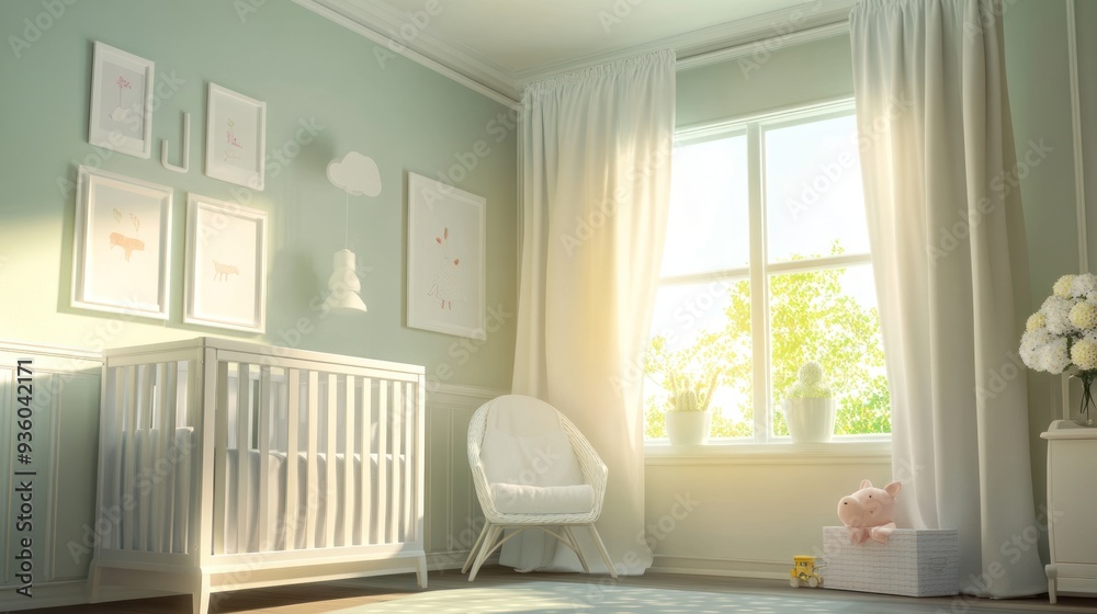 Cozy Baby Nursery with White Crib and Sunlit Window