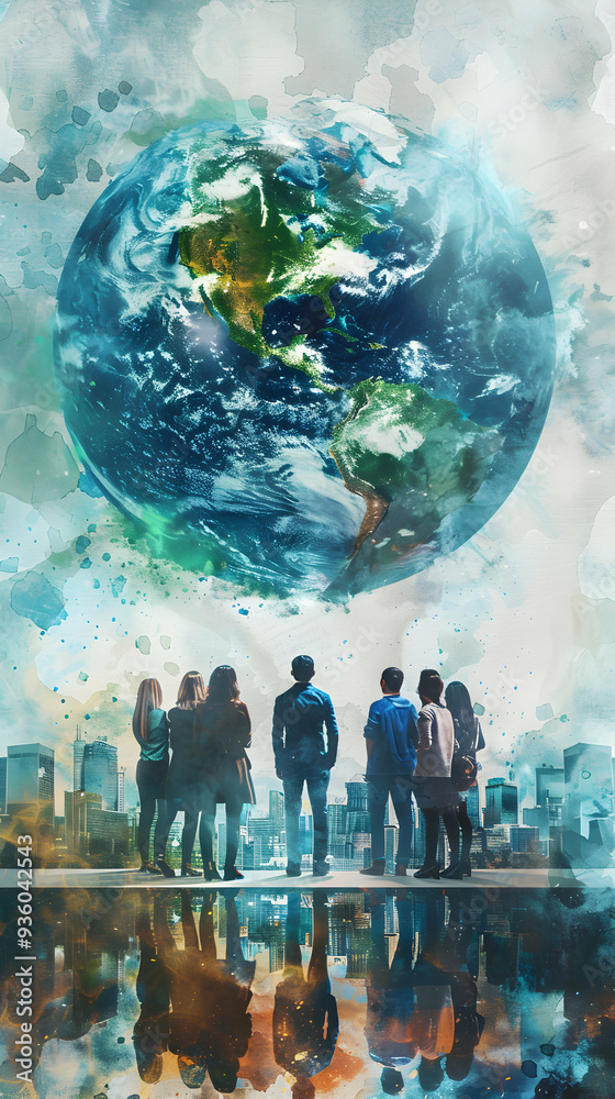 Innovative Watercolor Earth and Climate Change Charts Concept Featuring People Ideal for Creative Projects and Environmental Awareness in Photo Stock Innovative Watercolor Earth and Climate Change Charts Concept Featuring People Ideal for Creative Projects and Environmental Awareness in Photo Stock