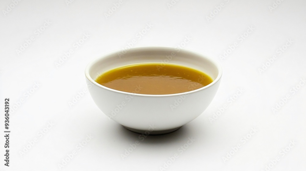 White Ceramic Bowl with Small Portion of Soup on White Background White Ceramic Bowl with Small Portion of Soup on White Background