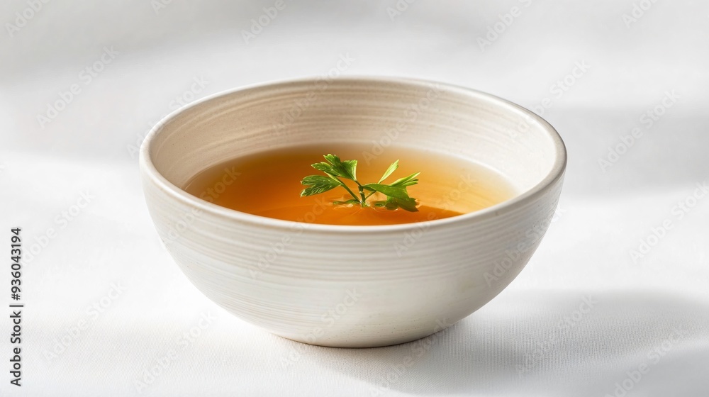 White Ceramic Bowl with Small Portion of Soup on White Background White Ceramic Bowl with Small Portion of Soup on White Background
