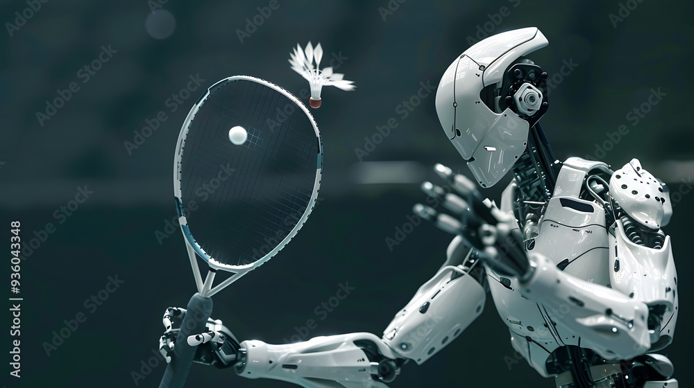 Robot Badminton Player Smashing Birdie: A robot badminton player smashing the shuttlecock with precision.
Robot Badminton Player Smashing Birdie: A robot badminton player smashing the shuttlecock with precision.