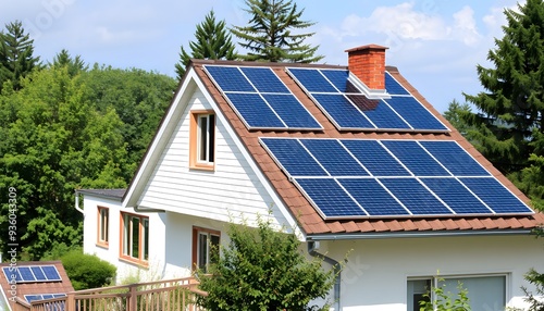 House with Solar Panels on the Roof Generative AI