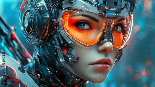 Close-up Portrait of a Woman in a Futuristic Helmet