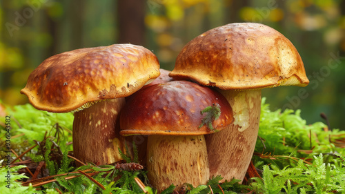 boletus among moss in autumn forest, fall, mushrooms, trees, wood, nature, beauty, macro photo, plant, beauty, season, orange, brown, ecology, eco, background, wallpaper