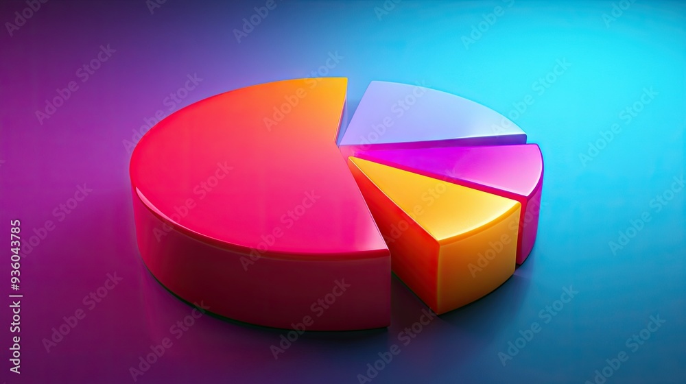 Radiant 3D financial pie chart with glowing segments in vibrant colors, illustrating market share. Radiant 3D financial pie chart with glowing segments in vibrant colors, illustrating market share.