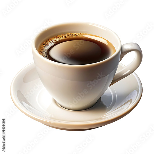 Realistic white cup of coffee isolated on transparent background, coffee cup with hot black coffee