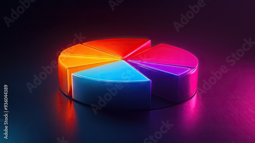 Radiant 3D pie chart with luminous segments, illustrating financial statistics dynamically. -