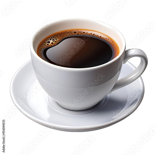 Realistic white cup of coffee isolated on transparent background, coffee cup with hot black coffee