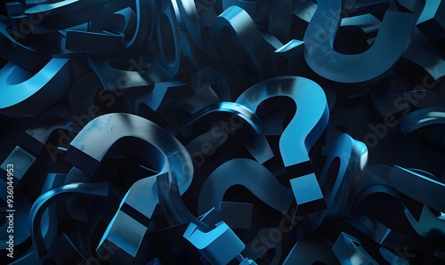 Black and blue question marks background. 3D Rendering. 
