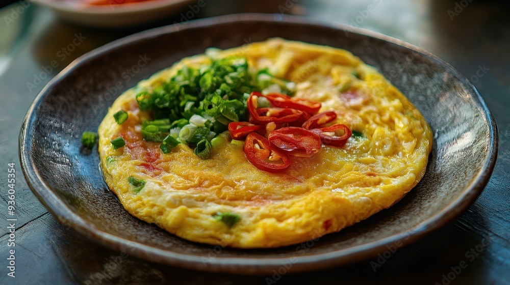 Indonesian Style Telur Dadar on Rustic Plate with Sambal
Indonesian Style Telur Dadar on Rustic Plate with Sambal